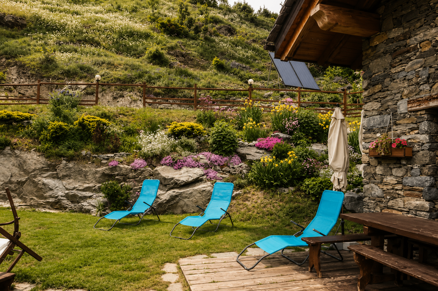 Appartamento Achillea — giardino esterno con lettini